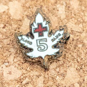 Vintage Blood Donor Recognition 5 Red Cross Maple Leaf Canada Enamel Lapel Pin